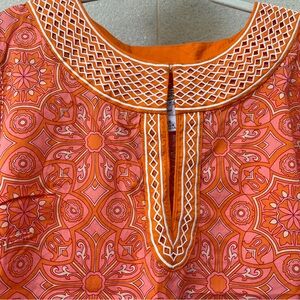 Talbots Cotton Blend Orange & Pink Embroidered Top